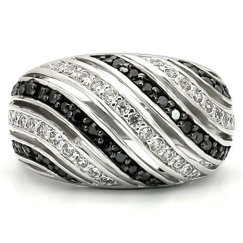 Rhodium + Ruthenium Brass Ring with AAA Grade CZ  in Jet