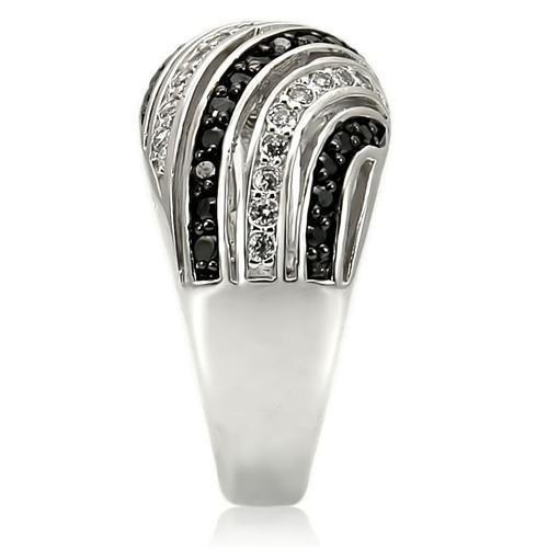 Rhodium + Ruthenium Brass Ring with AAA Grade CZ  in Jet