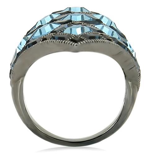 Ruthenium Brass Ring with Top Grade Crystal  in Sea Blue