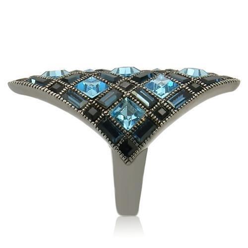 Ruthenium Brass Ring with Top Grade Crystal  in Sea Blue