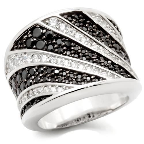 Rhodium + Ruthenium Brass Ring with AAA Grade CZ  in Jet