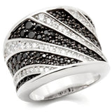 Rhodium + Ruthenium Brass Ring with AAA Grade CZ  in Jet