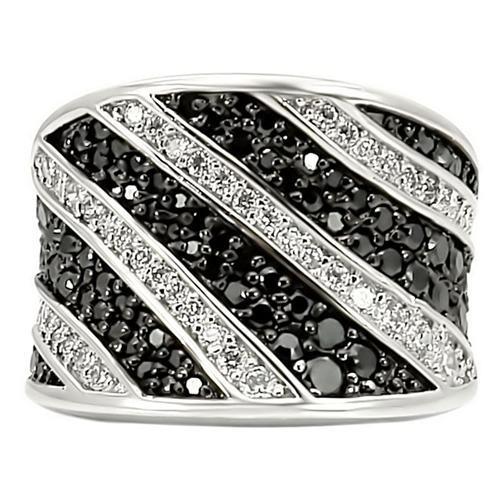 Rhodium + Ruthenium Brass Ring with AAA Grade CZ  in Jet