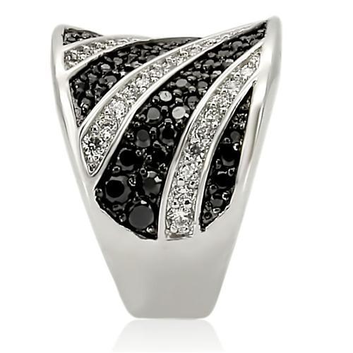 Rhodium + Ruthenium Brass Ring with AAA Grade CZ  in Jet