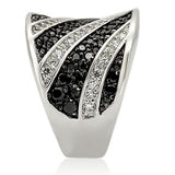 Rhodium + Ruthenium Brass Ring with AAA Grade CZ  in Jet
