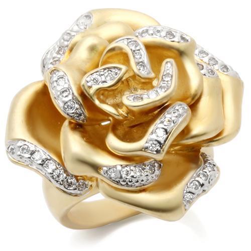 Matte Gold & Rhodium Brass Ring with AAA Grade CZ  in Clear
