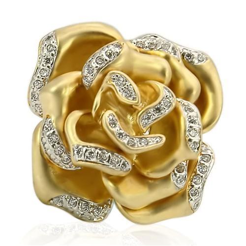 Matte Gold & Rhodium Brass Ring with AAA Grade CZ  in Clear