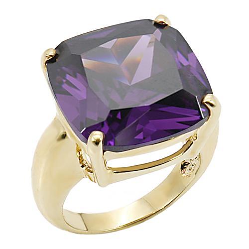 Gold Brass Ring with AAA Grade CZ  in Amethyst