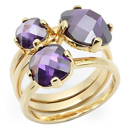 Gold Brass Ring with AAA Grade CZ  in Amethyst