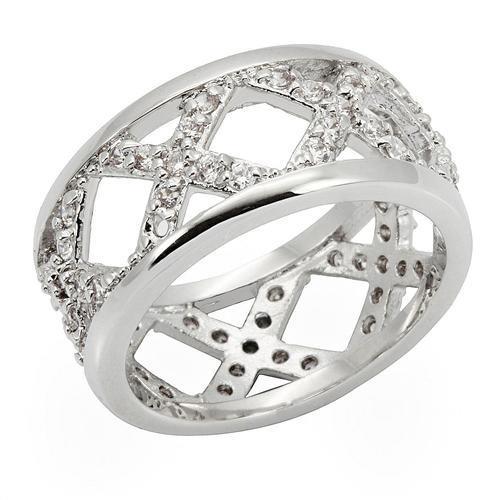 Rhodium Brass Ring with AAA Grade CZ  in Clear