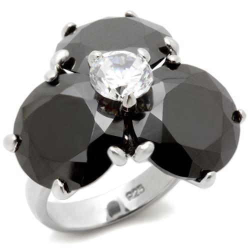 Rhodium Brass Ring with AAA Grade CZ  in Jet