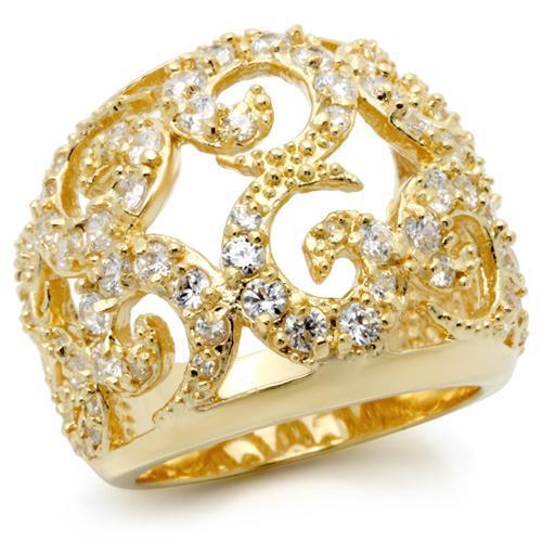 Gold Brass Ring with AAA Grade CZ  in Clear