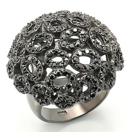 Ruthenium Brass Ring with AAA Grade CZ  in Jet