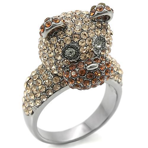 Ruthenium Brass Ring with Top Grade Crystal  in Multi Color