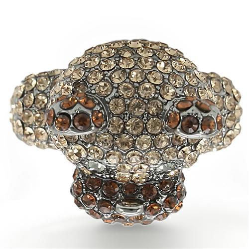 Ruthenium Brass Ring with Top Grade Crystal  in Multi Color