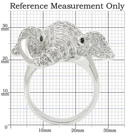 0W280 - Rhodium Brass Ring with Top Grade Crystal  in Jet