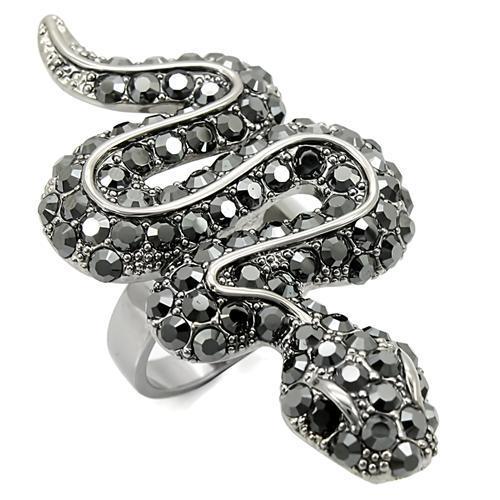 Ruthenium Brass Ring with Top Grade Crystal  in Jet