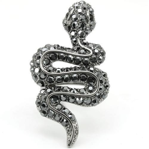 Ruthenium Brass Ring with Top Grade Crystal  in Jet