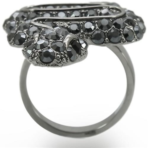Ruthenium Brass Ring with Top Grade Crystal  in Jet