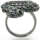 Ruthenium Brass Ring with Top Grade Crystal  in Jet