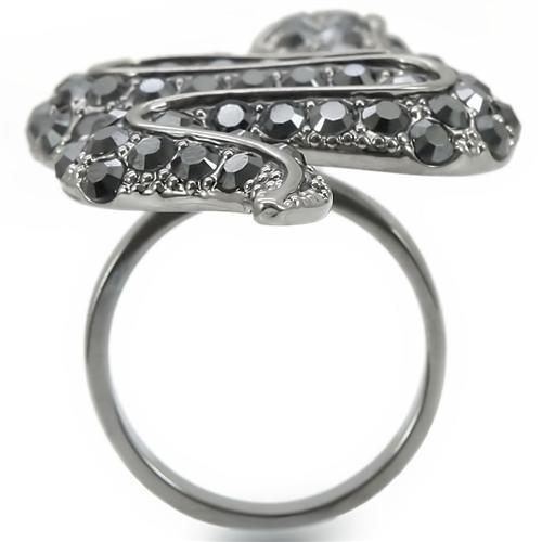 Ruthenium Brass Ring with Top Grade Crystal  in Jet