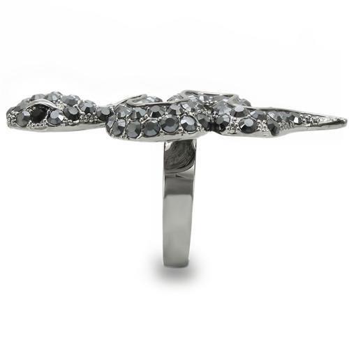 Ruthenium Brass Ring with Top Grade Crystal  in Jet