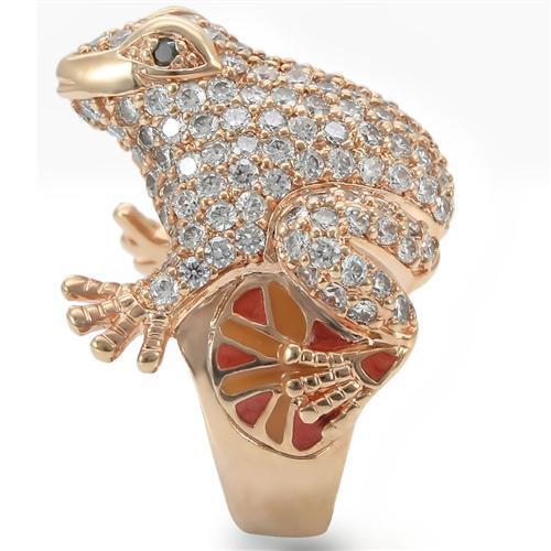 Rose Gold Brass Ring with AAA Grade CZ  in Jet
