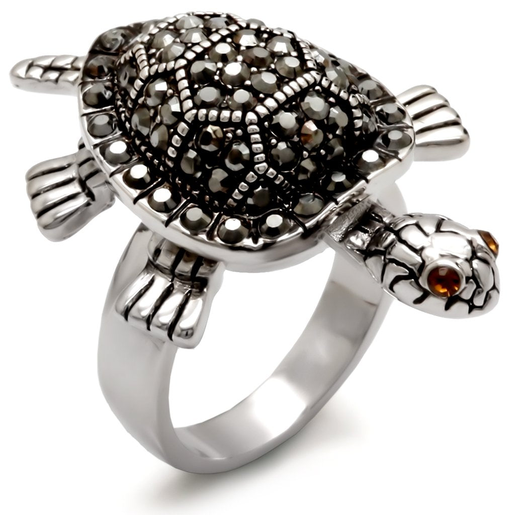 Rhodium Brass Ring with Top Grade Crystal  in Multi Color