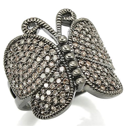 Ruthenium Brass Ring with AAA Grade CZ  in Champagne