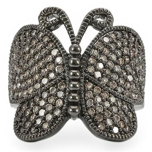 Ruthenium Brass Ring with AAA Grade CZ  in Champagne
