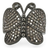 Ruthenium Brass Ring with AAA Grade CZ  in Champagne