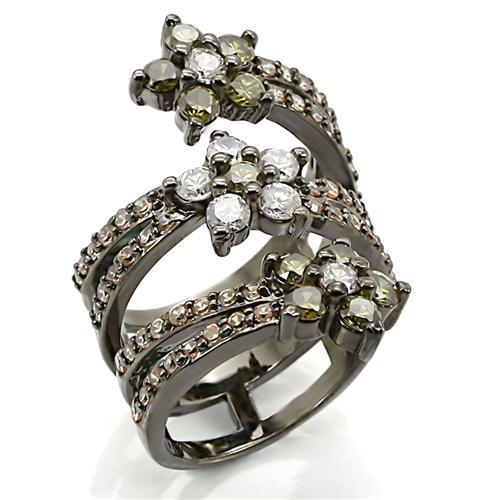 Ruthenium Brass Ring with AAA Grade CZ  in Multi Color