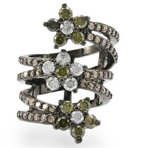 Ruthenium Brass Ring with AAA Grade CZ  in Multi Color