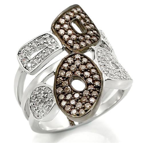 Rhodium + Ruthenium Brass Ring with AAA Grade CZ  in Champagne