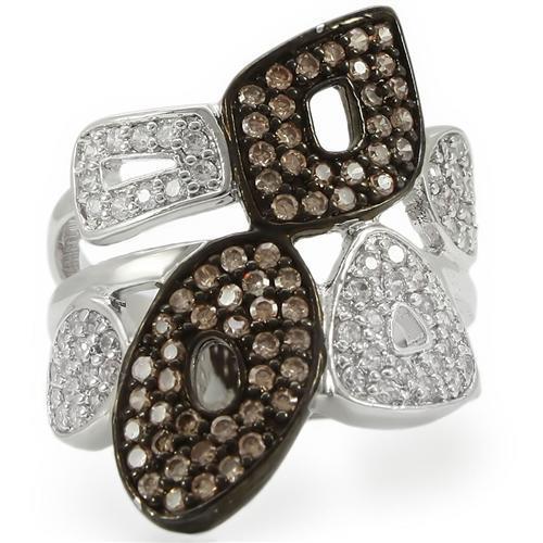 Rhodium + Ruthenium Brass Ring with AAA Grade CZ  in Champagne