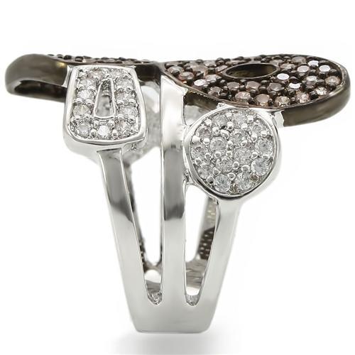 Rhodium + Ruthenium Brass Ring with AAA Grade CZ  in Champagne