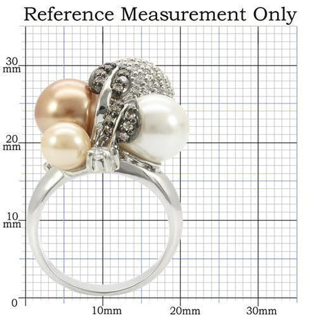 Rhodium + Ruthenium Brass Ring with Synthetic Pearl in Multi Color