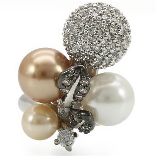 Rhodium + Ruthenium Brass Ring with Synthetic Pearl in Multi Color