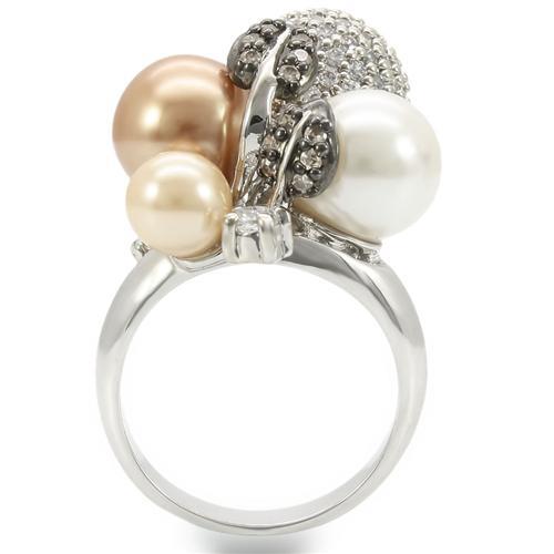Rhodium + Ruthenium Brass Ring with Synthetic Pearl in Multi Color