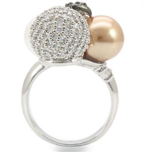 Rhodium + Ruthenium Brass Ring with Synthetic Pearl in Multi Color