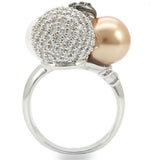 Rhodium + Ruthenium Brass Ring with Synthetic Pearl in Multi Color