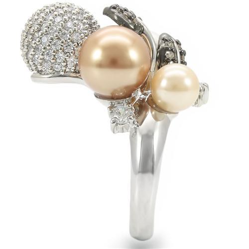 Rhodium + Ruthenium Brass Ring with Synthetic Pearl in Multi Color