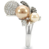 Rhodium + Ruthenium Brass Ring with Synthetic Pearl in Multi Color