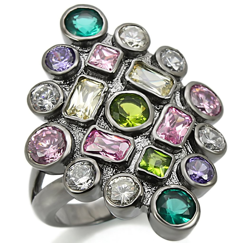Ruthenium Brass Ring with AAA Grade CZ  in Multi Color