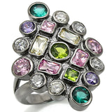 Ruthenium Brass Ring with AAA Grade CZ  in Multi Color