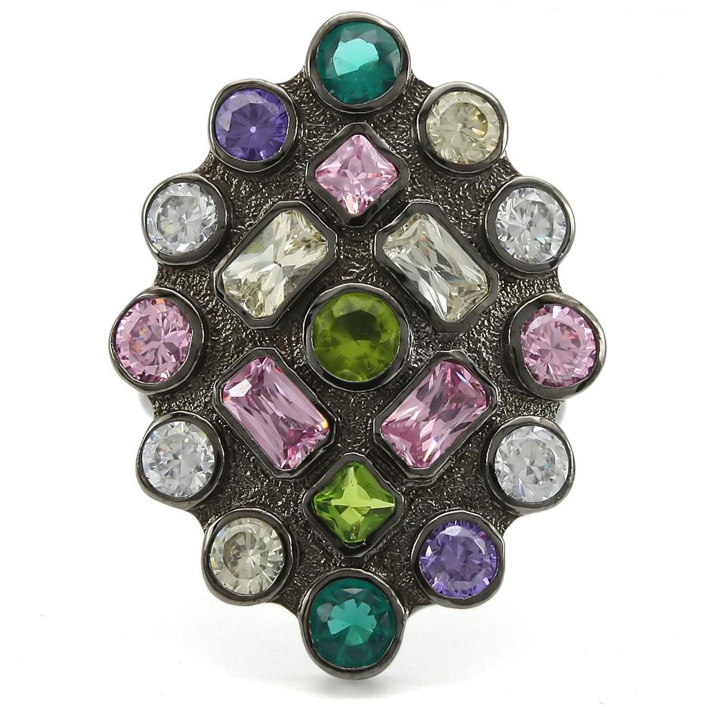 Ruthenium Brass Ring with AAA Grade CZ  in Multi Color