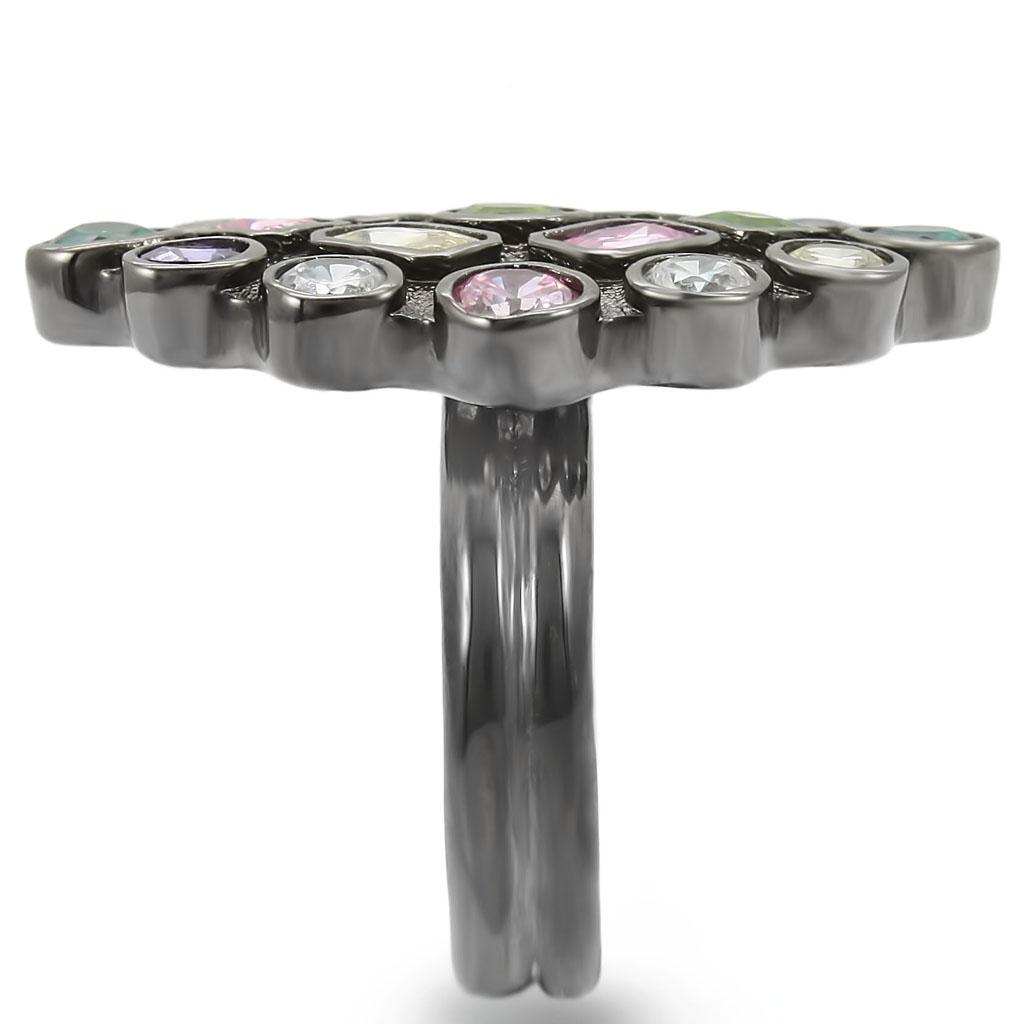 Ruthenium Brass Ring with AAA Grade CZ  in Multi Color