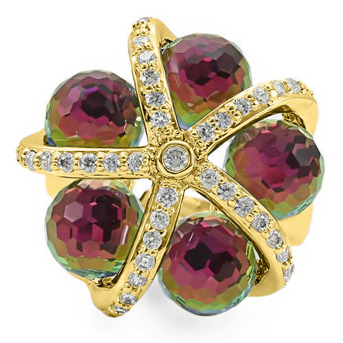 Gold Plated Brass Ring with Top Grade Crystal  in Multi Color