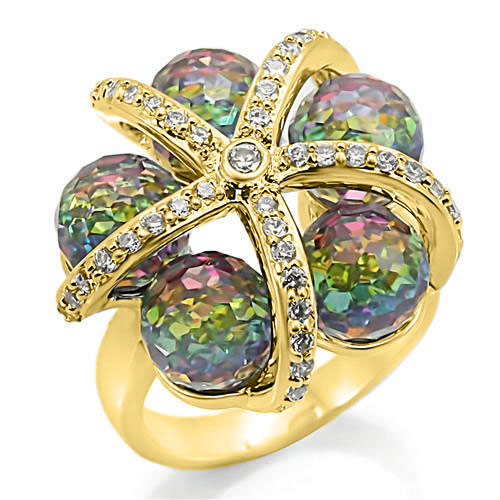Gold Plated Brass Ring with Top Grade Crystal  in Multi Color