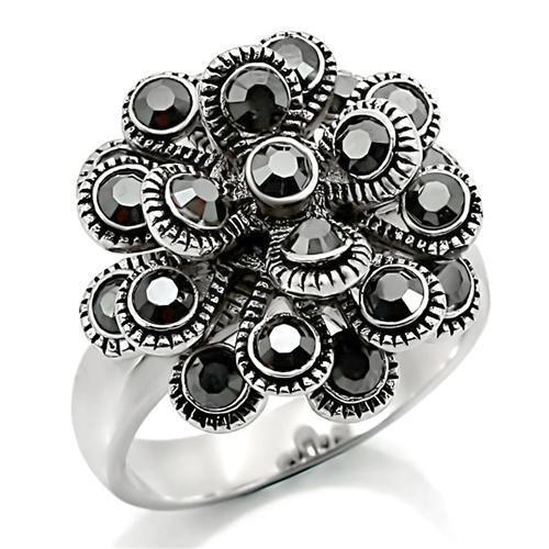 Rhodium Brass Ring with Top Grade Crystal  in Jet